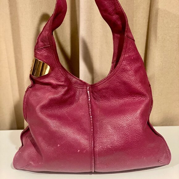 Halston Heritage Pink Pebbled Leather Y2K Hobo Style Hand Bag with Gold Hardware - Picture 1 of 8